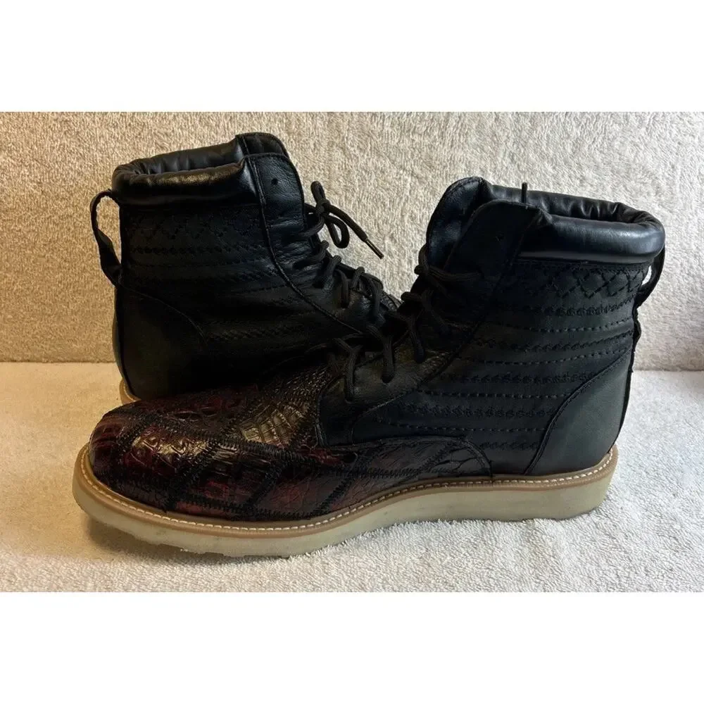 Texas Country Exotic Patchwork authentic Leather lace up boots Men Size 10